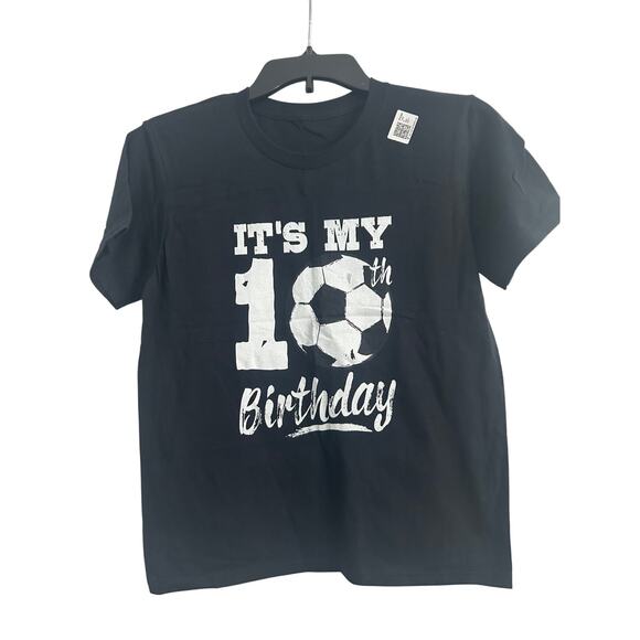 NWOT Kids Black Short Sleeve T Shirt Soccer It's My 10th Birthday Size M (10-12) - Picture 1 of 4